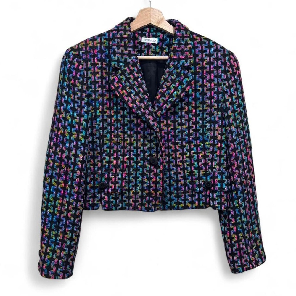 VINTAGE ANN MAY MULTICOLOR‎ WOVEN SILK CROPPED BLAZER